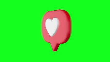 Amor de corazón 3d con burbujas de discurso con fondo de pantalla verde video