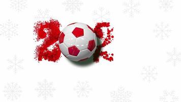Happy New Year with Football Rotating 3D Rendering, Snow Flakes Pattern in Background video
