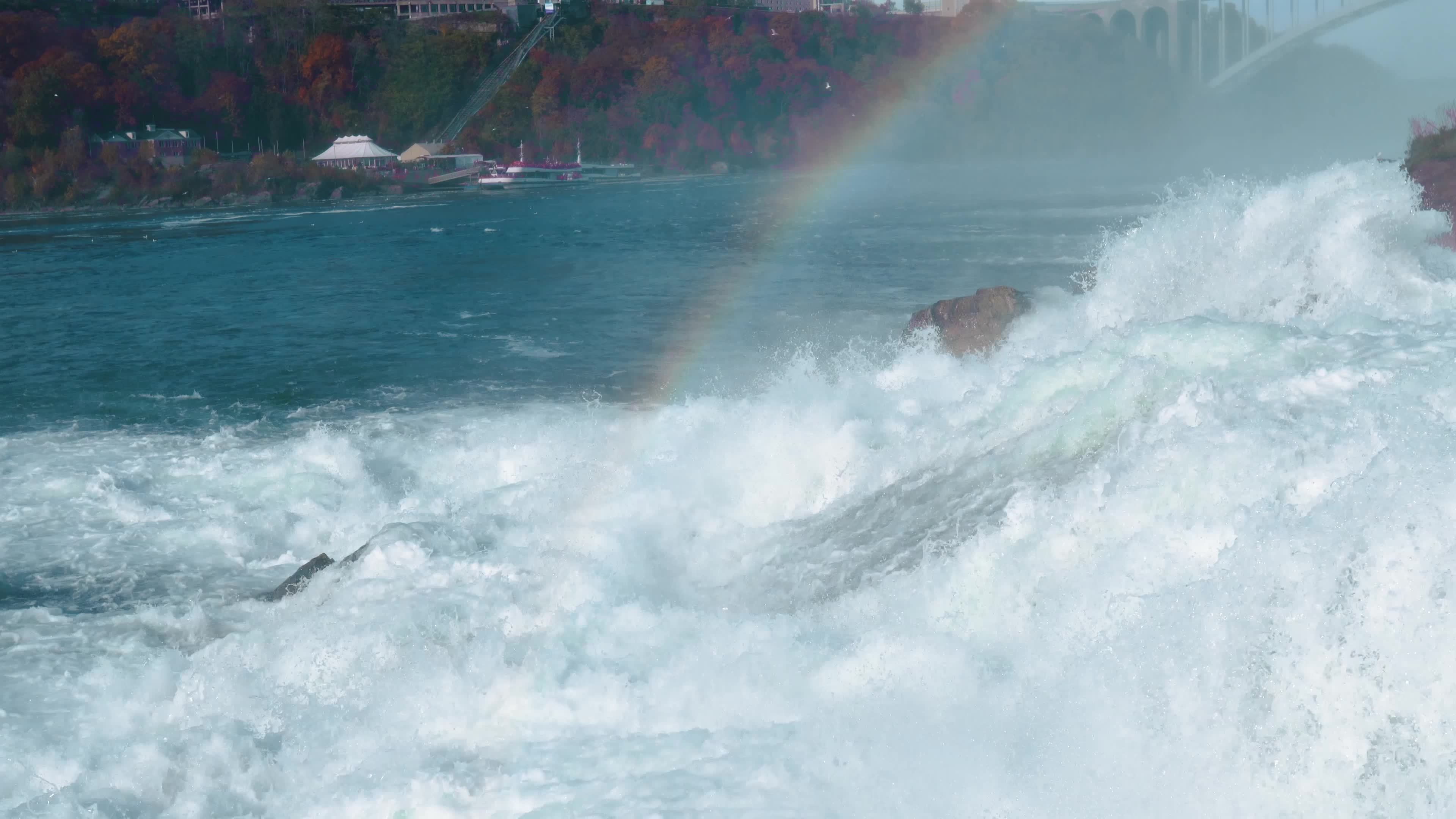 Niagara Falls from the American and Canadian sides. Rainbow over the