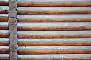 Hewn timber. Rustic log wall horizontal timber background photo