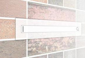 Visualization of the search bar on the background of a collage of many pictures with fragments of brick walls of different colors close-up. Set of images with varieties of brickwork photo
