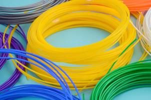Plastic PLA and ABS filament material for printing on a 3D pen or printer of various colors photo