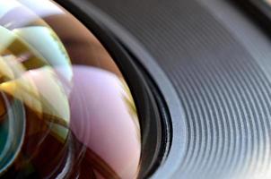 Photo Camera lens close up macro view. Concept of photographer or camera man job