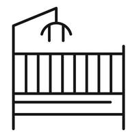 icono de cuna de juguete para bebés en la habitación de los niños, estilo de esquema vector