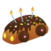 Car birthday cake icon, cartoon style vector