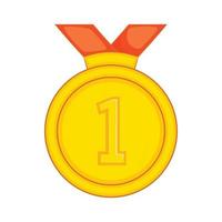 Gold medal for first place icon, cartoon style vector