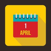 April 1, April Fools Day calendar icon, flat style vector