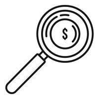 Magnifier money estimator icon, outline style vector