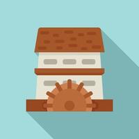 Waterwheel mill icon, flat style vector