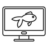 icono de monitor de peces, estilo de contorno vector