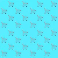 Shopping addiction, shopping lover or shopaholic concept. Many small empty shopping carts perform a pattern on a pastel colored paper background. Flat lay composition, top view photo