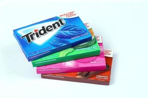 KHARKIV, UKRAINE - MARCH 15, 2022 Packs of Trident gums. Trident was introduced in 1964 as one of the first patented sugarless gums photo