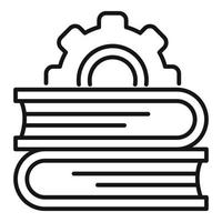 icono de pila de libro de engranajes, estilo de esquema vector