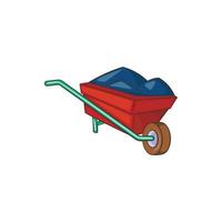 Wheelbarrow with earth icon, cartoon style vector