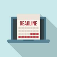 Deadline laptop calendar icon, flat style vector