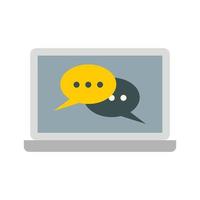 Two speech bubbles on a laptop icon, flat style vector