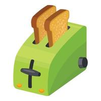 Green toaster icon, cartoon style vector