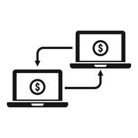 Laptop network money transfer icon, simple style vector