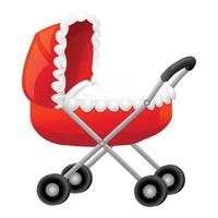 Red waterproof pram icon, cartoon style vector