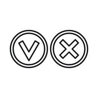 Tick and cross circle shape icon, outline style vector