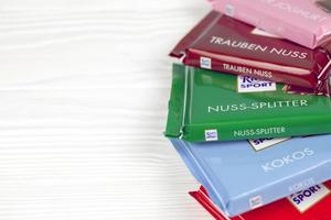 KHARKIV, UKRAINE - DECEMBER 8, 2022 Ritter Sport chocolate product. Ritter Sport was founded in 1912 in Stuttgart-Bad Cannstatt, Germany photo