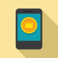 Smartphone video game gold crown coin icon, flat style vector