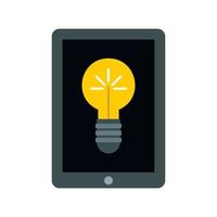 Light bulb on tablet computer screen icon vector