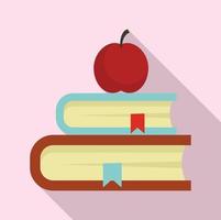 Apple on book stack icon, flat style vector