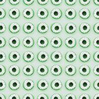 Many small plastic donuts lies on a pastel colorful background. Flat lay minimal pattern. Top view photo