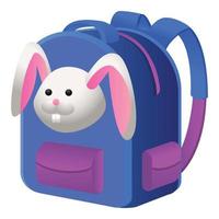 Bunny school backpack icon, cartoon style vector