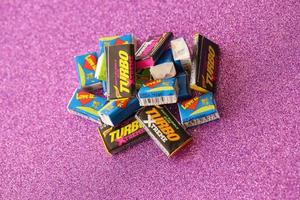 TERNOPIL, UKRAINE - MAY 28, 2022 Turkish retro chewing gums Turbo extreme and Love is with nostalgic design from 80s photo