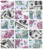 A collage of many images of euro banknotes in denominations of 100 and 500 euros lying in the heap photo