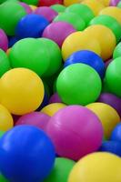 Swimming pool for fun and jumping in colored plastic balls photo