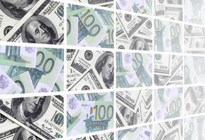 A collage of many images of euro banknotes in denominations of 100 and 500 euros lying in the heap photo