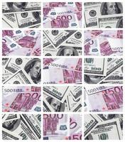 un collage de muchas imágenes de billetes en euros en denominaciones de 100 y 500 euros tirados en el montón foto