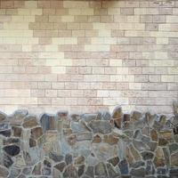 Rustic old beige white brick wall background photo