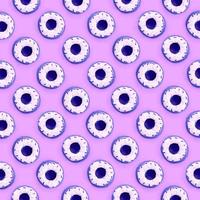 Many small plastic donuts lies on a pastel colorful background. Flat lay minimal pattern. Top view photo