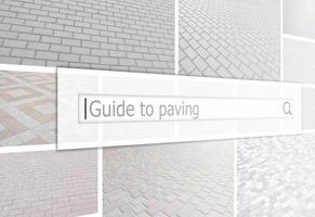 Visualization of the search bar on the background of a collage of many pictures with fragments of paving tiles close up. Guide to paving photo