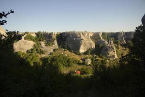 Mountain gorge on summer day. Camping in mountains. Beautiful landscape. photo