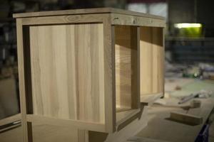 Furniture in workshop. Details of carpentry workshop. Furniture made of wood. photo