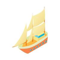 Ship with many sails icon, cartoon style vector