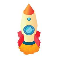 Rocket with two portholes icon, cartoon style vector