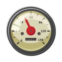 Speedometer with red arrow icon, cartoon style vector