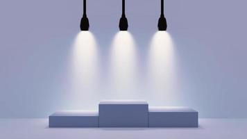 Light Purple 3d podium with lamps for product display and showcase photo