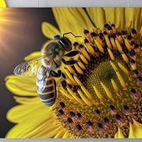 Bee over the sunflower flower photo