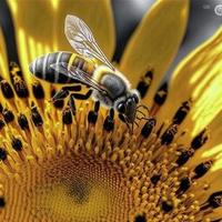 Bee over the sunflower flower photo