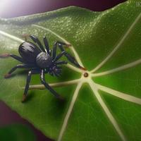 Black color cute spider on top of a leaf photo