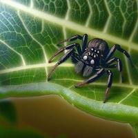 Black color cute spider on top of a leaf photo