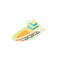 Ship with three illuminators icon, cartoon style vector