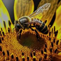 Bee over the sunflower flower photo